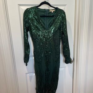 Lulu's Green Sequin Bodycon Dress with Plunge Neckline